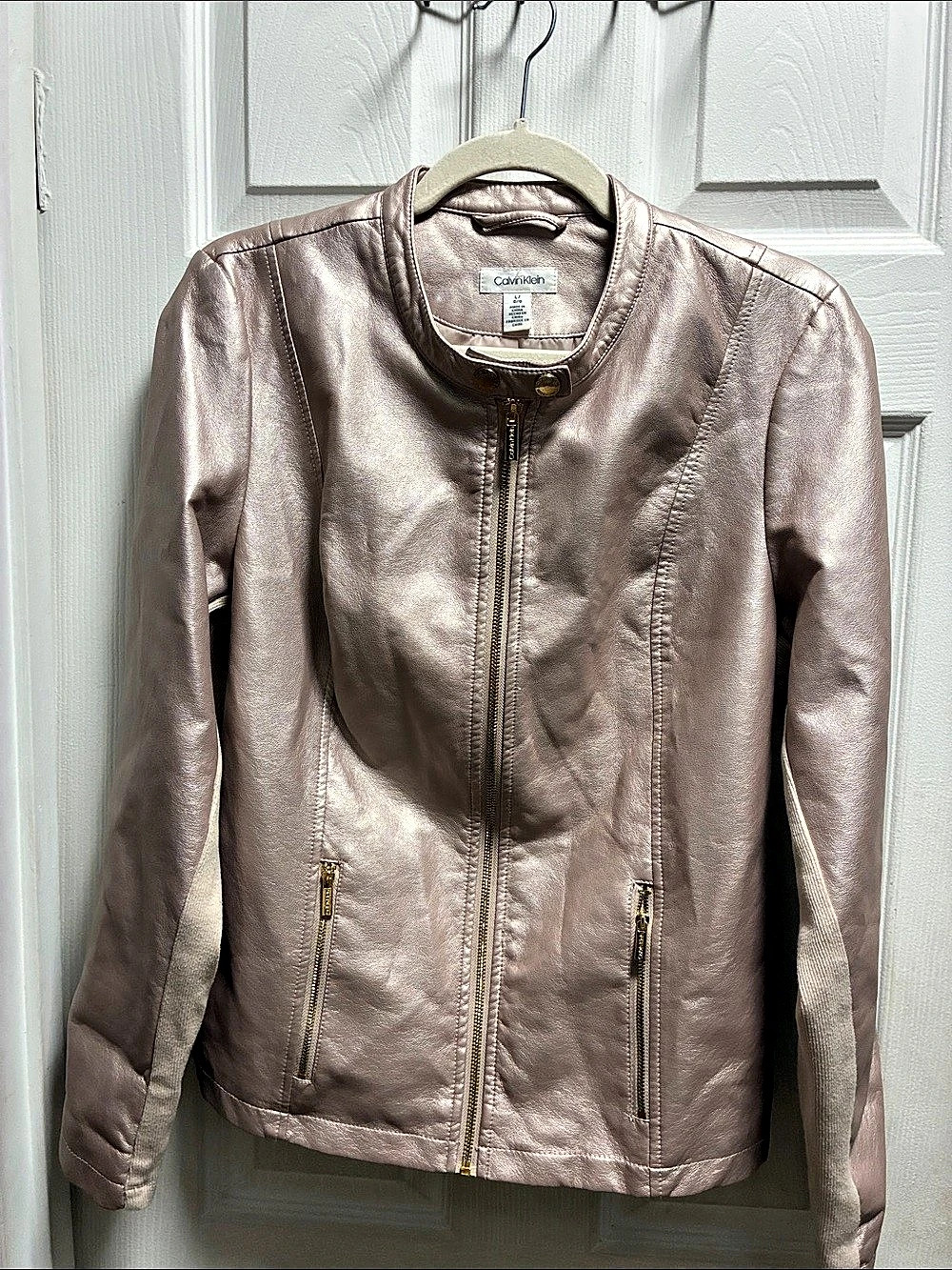 Calvin Klein Faux Leather Moto Jacket Pink Size Medium